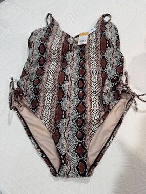 Target Snake-Print One-Piece Swimsuit in Brown, Black & Cream